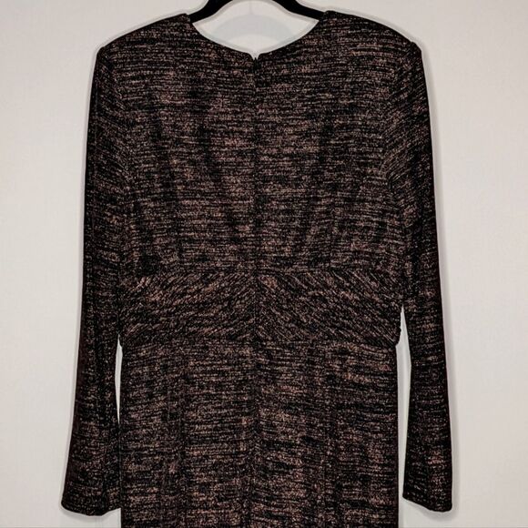 Aidan Mattox Copper V-Neck Gown with Waistband Maxi Dress Long Sleeves - Picture 10 of 11